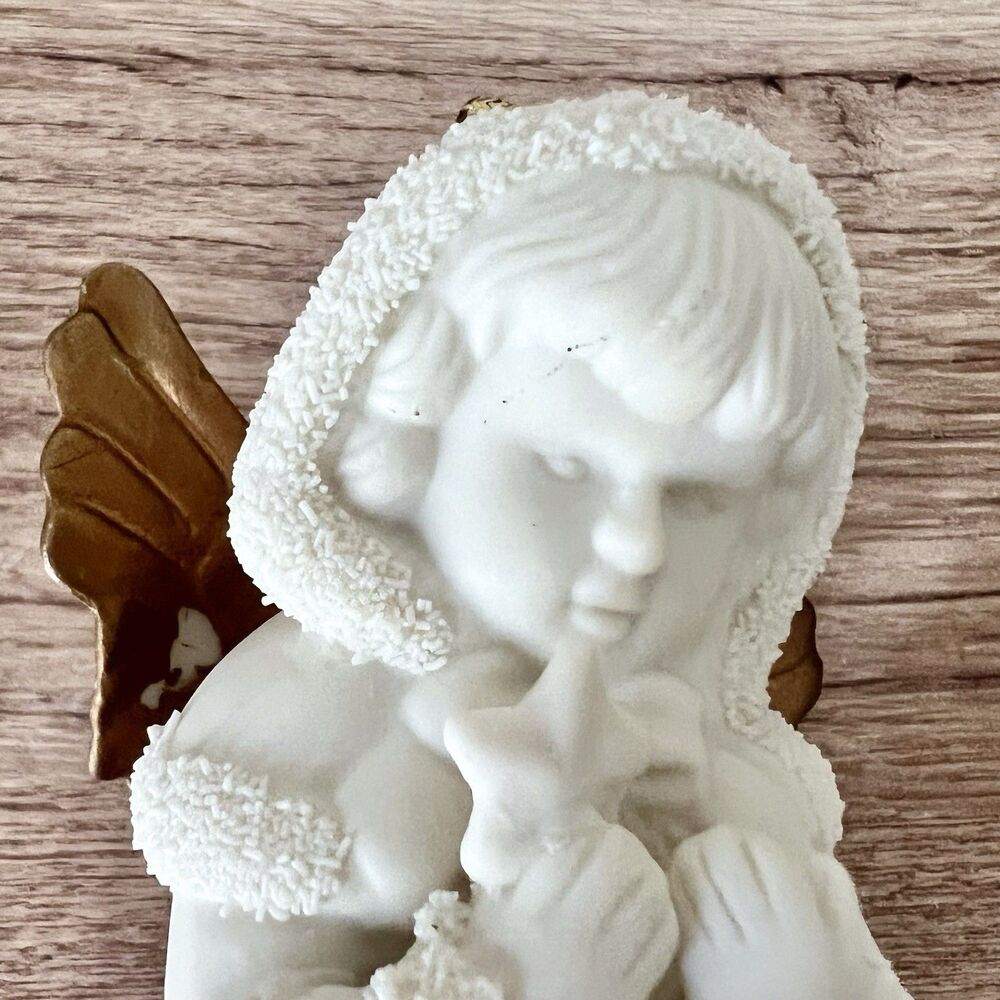 Brinn Bisque Vintage Set Of 4 Angels Christmas Ornaments Gold Wings 3 1/4” - Picture 8 of 11